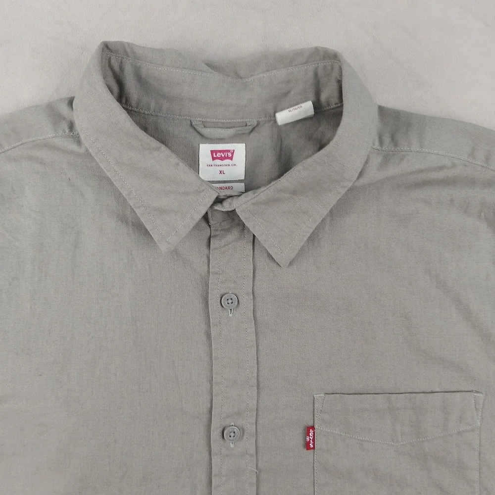 Levis XL Mens Shirt Button Up Short Sleeve Linen Blend‎ FLAW 24x27